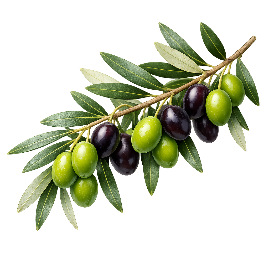 Olive branch with green and ripe olives